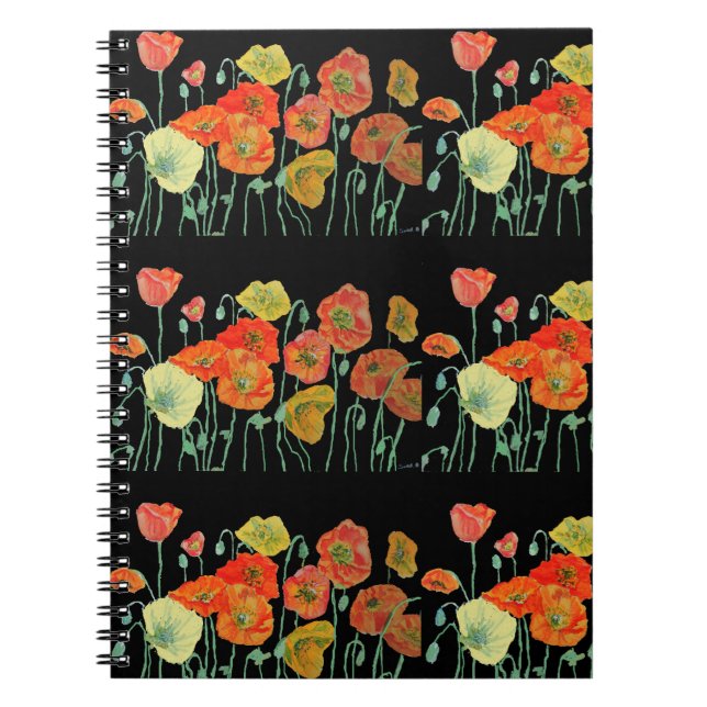 Orange Poppy Poppies Floral Flowers Notebook (Front)