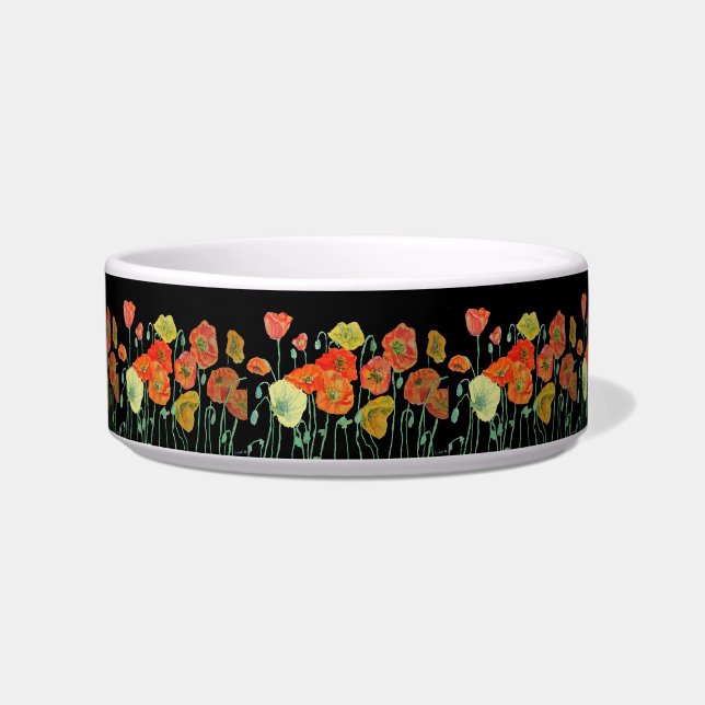 Orange Poppy pretty flowers floral Pet Drink Bowl (Front)