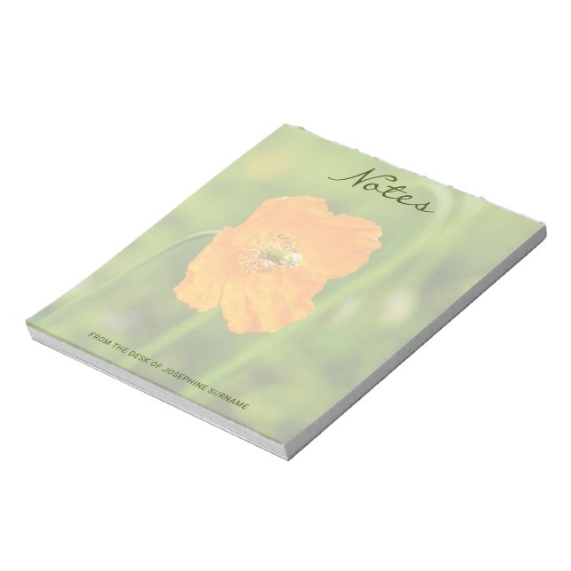 Orange Poppy Real Nature Flower Photo Custom Name Notepad (Rotated)