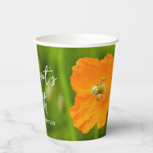 Orange Poppy Summer Flower On Green 50th Birthday Paper Cups
