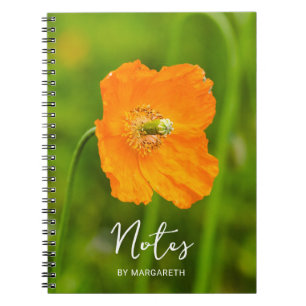 Orange Poppy Summer Flower Photo And Custom Text Notebook
