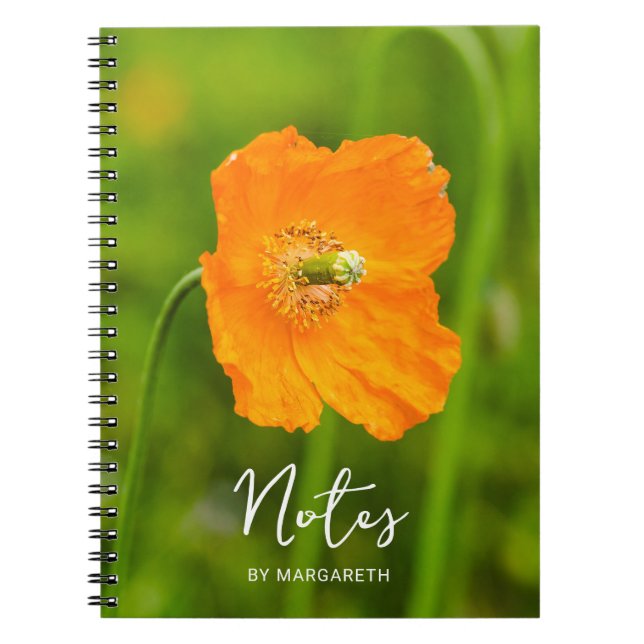 Orange Poppy Summer Flower Photo And Custom Text Notebook (Front)