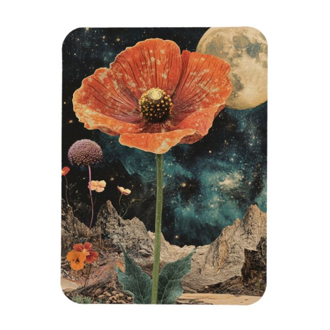 Orange Poppy Under Moonlight Magnet (Vertical)