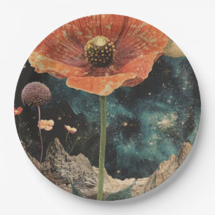 Orange Poppy Under Moonlight Paper Plate