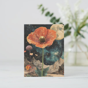 Orange Poppy Under Moonlight Postcard