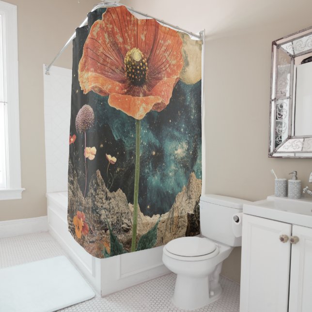 Orange Poppy Under Moonlight Shower Curtain (In Situ)