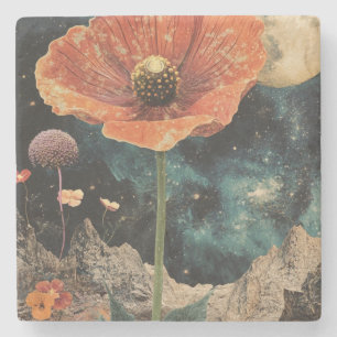 Orange Poppy Under Moonlight Stone Coaster