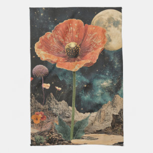 Orange Poppy Under Moonlight Tea Towel