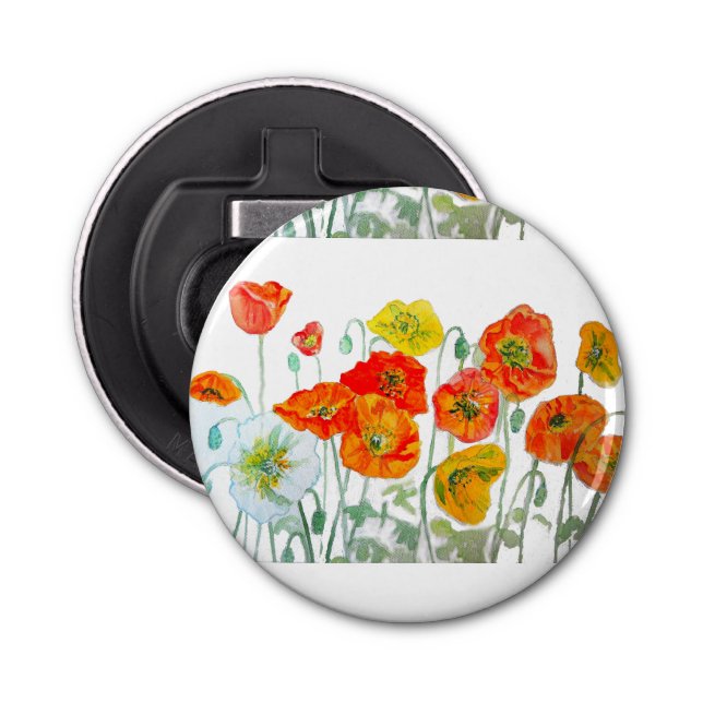 Orange Poppy Wedding Favour Floral Flower Bottle Opener (Front)