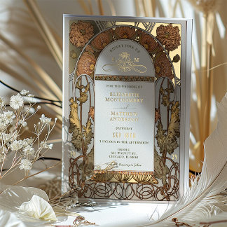 Orange Poppy Wedding Foil Art Nouveau Mucha