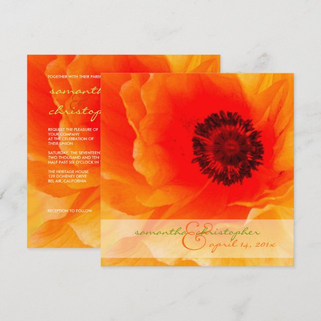 Orange Poppy/wedding Invitations (Front/Back)