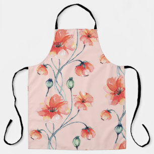 Orange Popy Watercolor: Vintage Floral Design Apron
