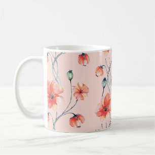 Orange Popy Watercolor: Vintage Floral Design Coffee Mug