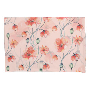 Orange Popy Watercolor: Vintage Floral Design Pillowcase