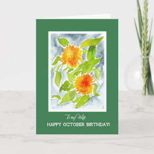 Orange Pot Marigolds for Wife's October Birthday Card