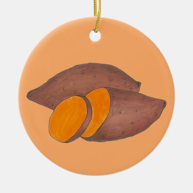 Orange Potato Yam Soul Food Sweet Potatoes Ceramic Tree Decoration (Front)