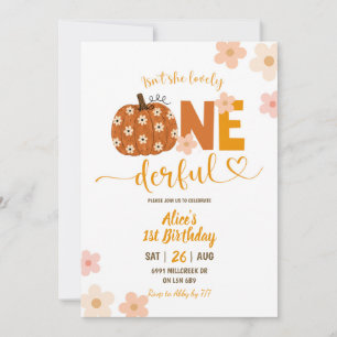 Orange Preppy Pumpkin Daisy Onederful 1st Birthday Invitation