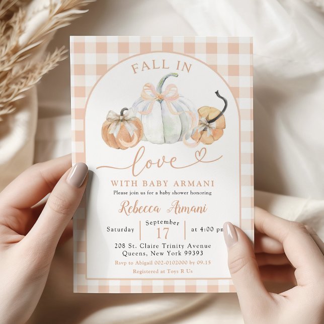 Orange Preppy Pumpkin Fall In Love Baby Shower Invitation (Creator Uploaded)