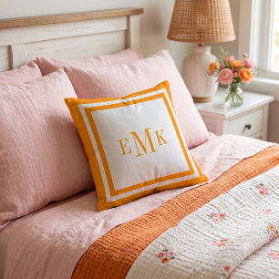 Orange Preppy Ribbon Dots Custom Monogram Cushion