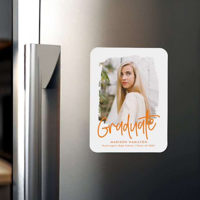 Orange | Preppy Script Photo Graduation Magnet (Creator Uploaded)