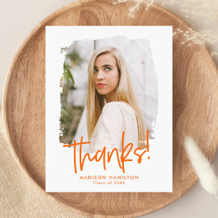 Orange   Preppy Script Photo Graduation Thank You Postcard