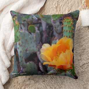 Orange Prickly Pear Cactus Flower Blossom Cushion