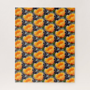 Orange Prickly Pear Cactus Flower Pattern Jigsaw Puzzle