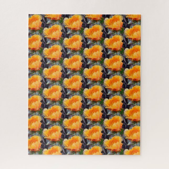 Orange Prickly Pear Cactus Flower Pattern Jigsaw Puzzle (Vertical)