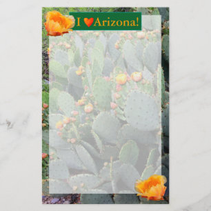 Orange Prickly Pear Cactus / I Love Heart Arizona Stationery