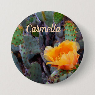 Orange prickly pear opuntia cactus flower photo 7.5 cm round badge