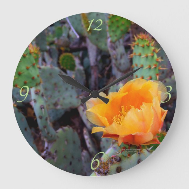 Orange Prickly Pear Opuntia Cactus Flower Photo Large Clock (Front)