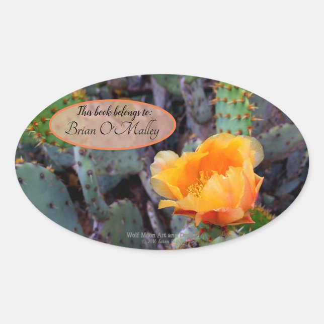 Orange prickly pear opuntia cactus flower photo oval sticker (Front)