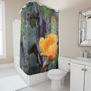 Orange Prickly Pear Opuntia Cactus Flower Photo Shower Curtain