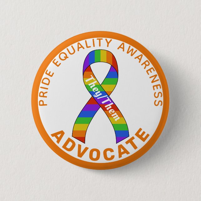 Orange Pride Equality Awareness White Button (Front)