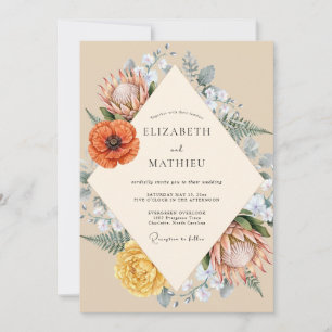 Orange Protea Poppy Wedding Invitation