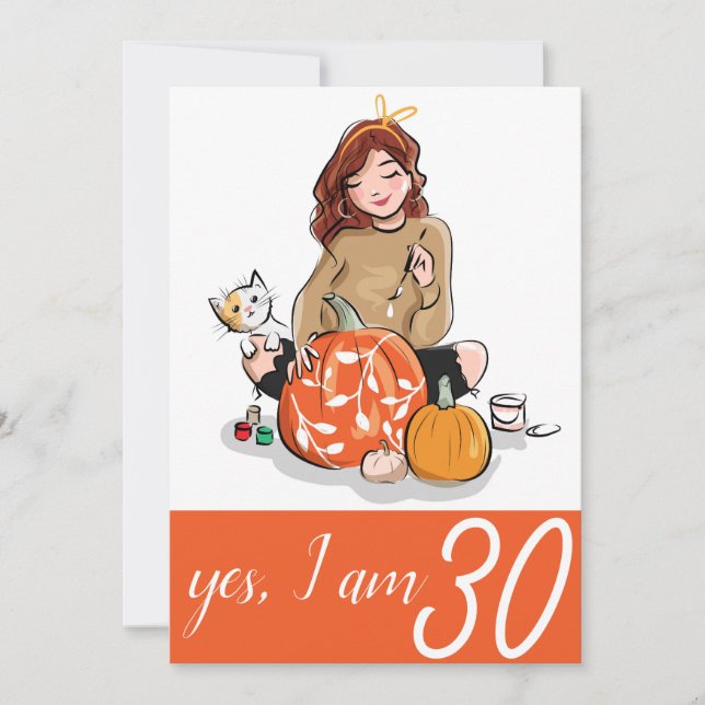 Orange Proud Lady for Cat Lover 30th Birthday Invitation (Front)