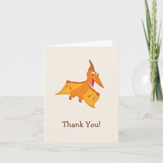 Orange Pterodactyl Dinosaur Thank You Card (Front)
