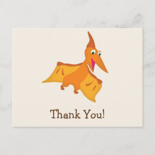 Orange Pterodactyl Dinosaur Thank You Postcard