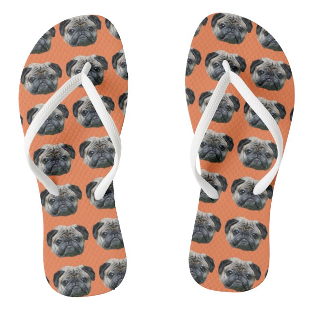 Orange pug dog flip flops (Footbed)
