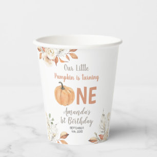 Orange Pumpkin 1st Birthday Rustic Floral Paper Cups