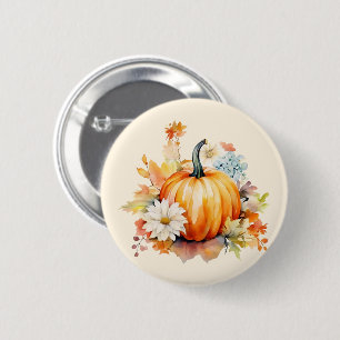 Orange Pumpkin and Flowers Autumn 6 Cm Round Badge