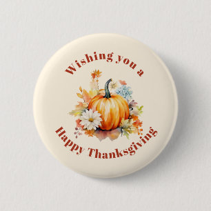 Orange Pumpkin and Flowers Autumn Thanksgiving 6 Cm Round Badge