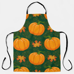 Orange Pumpkin Autumn Leaves Pattern Apron