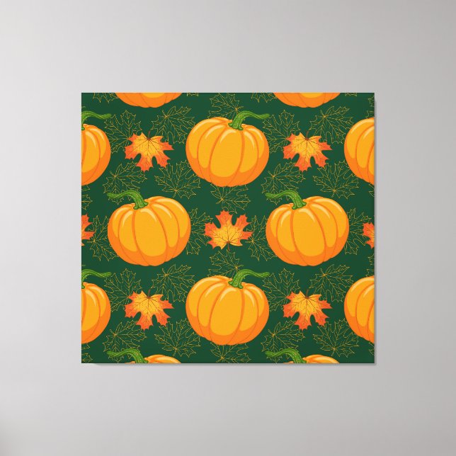Orange Pumpkin Autumn Leaves Pattern Canvas Print (Front)