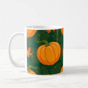 Orange Pumpkin Autumn Leaves Pattern Coffee Mug