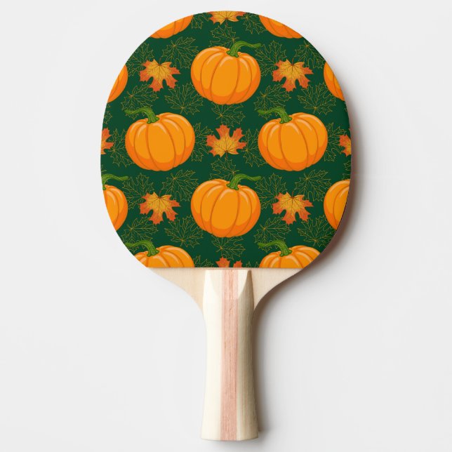 Orange Pumpkin Autumn Leaves Pattern Ping Pong Paddle (Front)