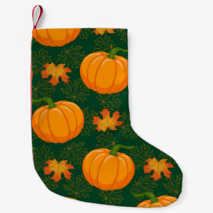Orange Pumpkin Autumn Leaves Pattern Small Christmas Stocking