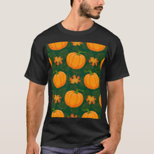 Orange Pumpkin Autumn Leaves Pattern T-Shirt