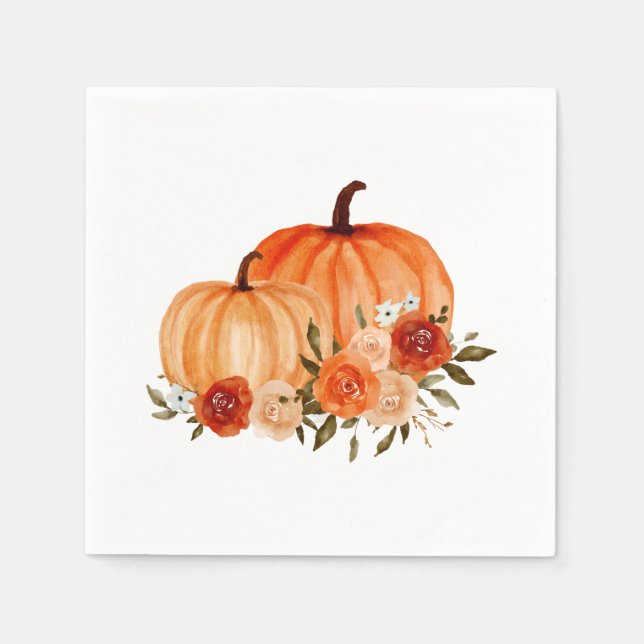 Orange Pumpkin | Baby Shower | Floral Roses Napkin (Front)