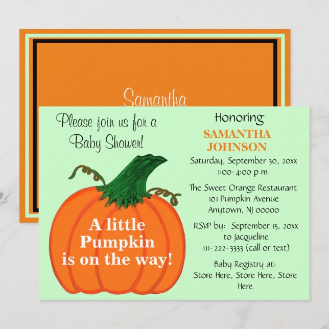 Orange Pumpkin Baby Shower Invitation (Front/Back)